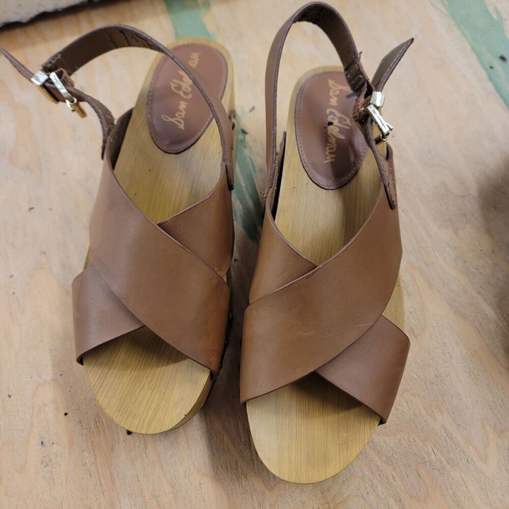 Sam Edelman Bentlee Brown Leather Studded Open Toe Platform Wedge Sandals 8.5M - Picture 3 of 7